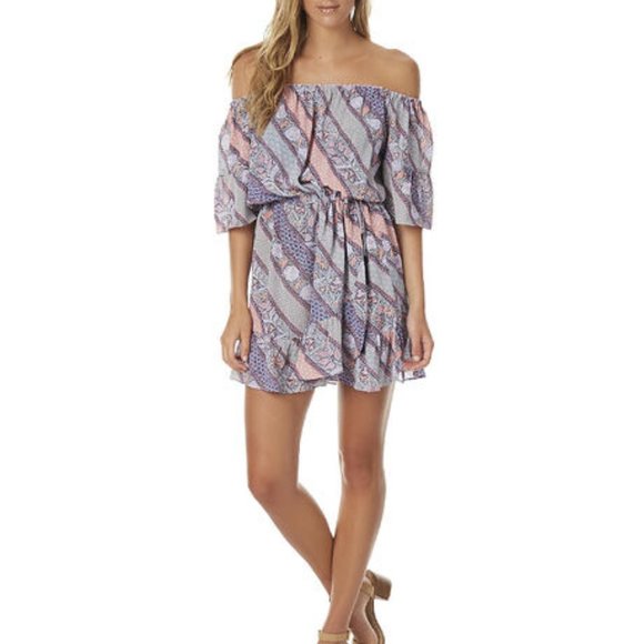 TIGERLILY Lagunas Lilac Mauve Print Off The Shoulder Mini Dress - Picture 5 of 16